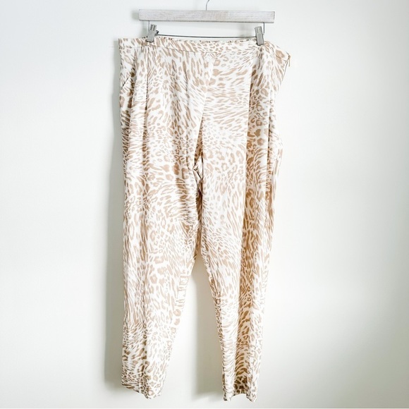 Calvin Klein White Tan leopard Animal Print Lightweight Flowy Pants sz XL - Picture 3 of 11
